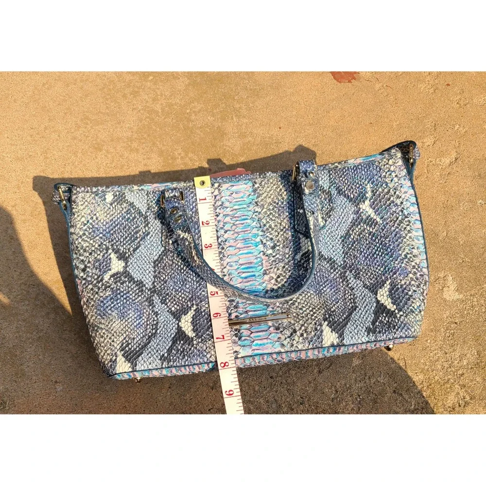 Brahmin Mini Asher Satchel Marine Seville Blue Iridescent Snakeskin Leather Bag